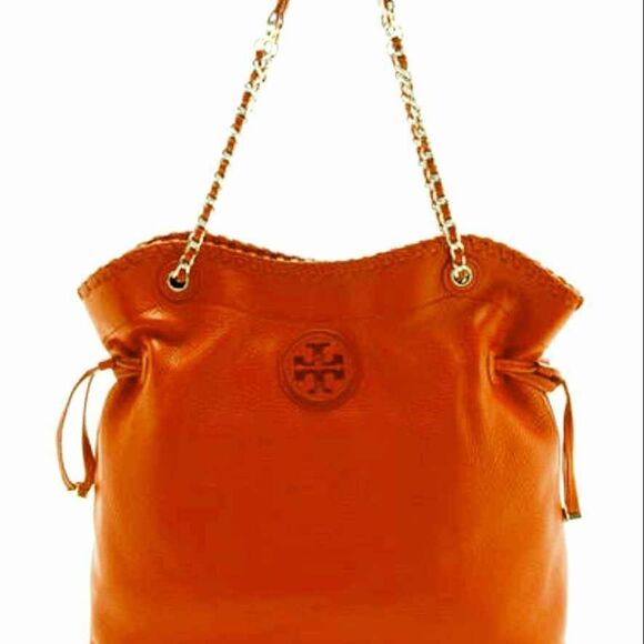 Tory Burch Handbags - Tory Burch Coral Bright Red Marion Drawstring Purse Bag